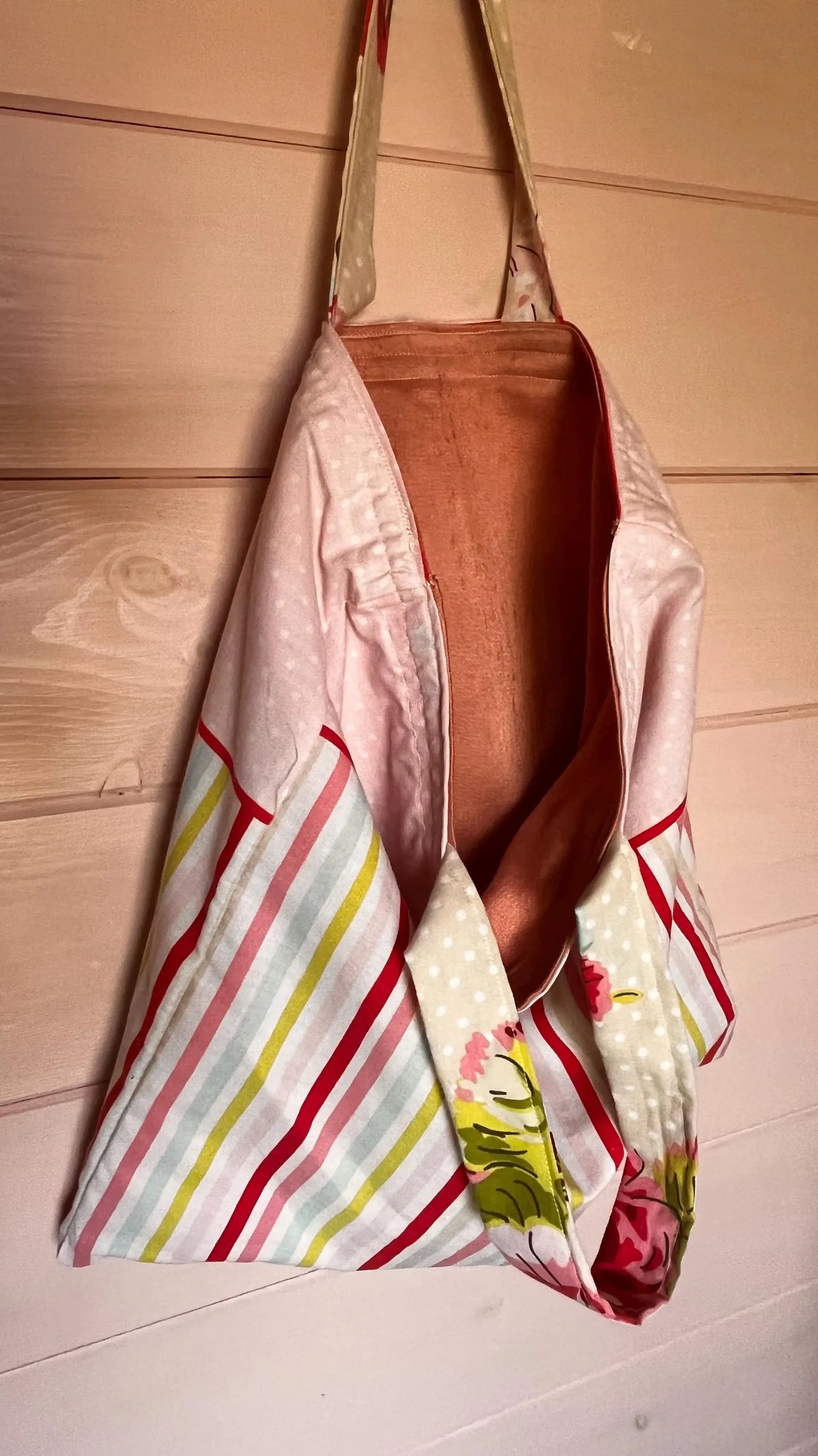 Handmade pink stripes cotton tote bag - cosy creations 24