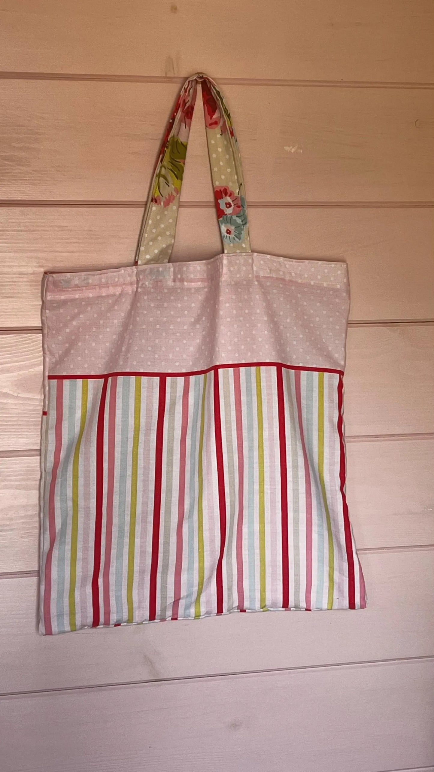 Handmade pink stripes cotton tote bag - cosy creations 24