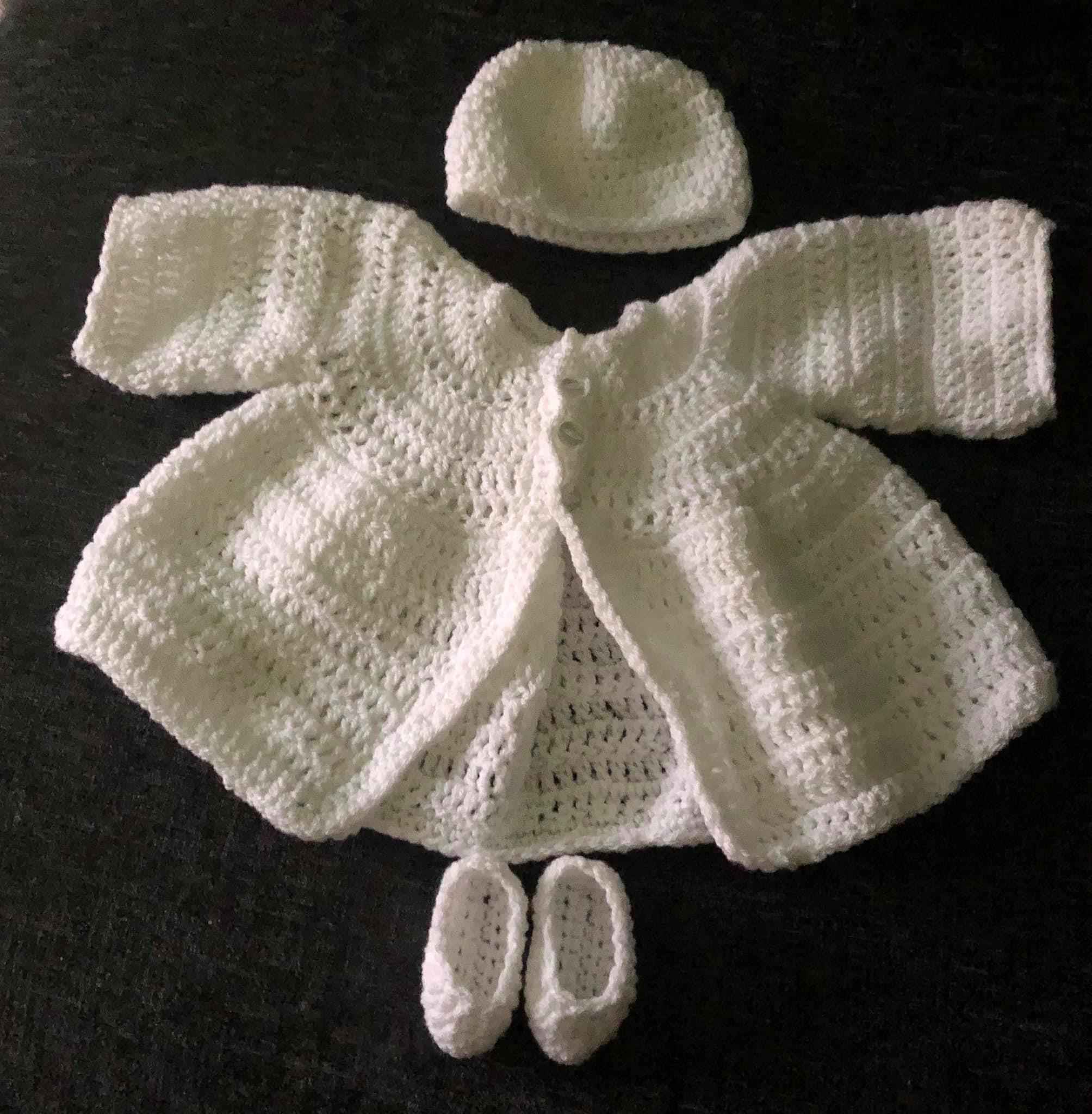 Preemie Baby Gift Set UK | Hand Crochet Cardigan Hat & Shoes for Premature Babies, NICU & Tiny Baby Angel Gifts