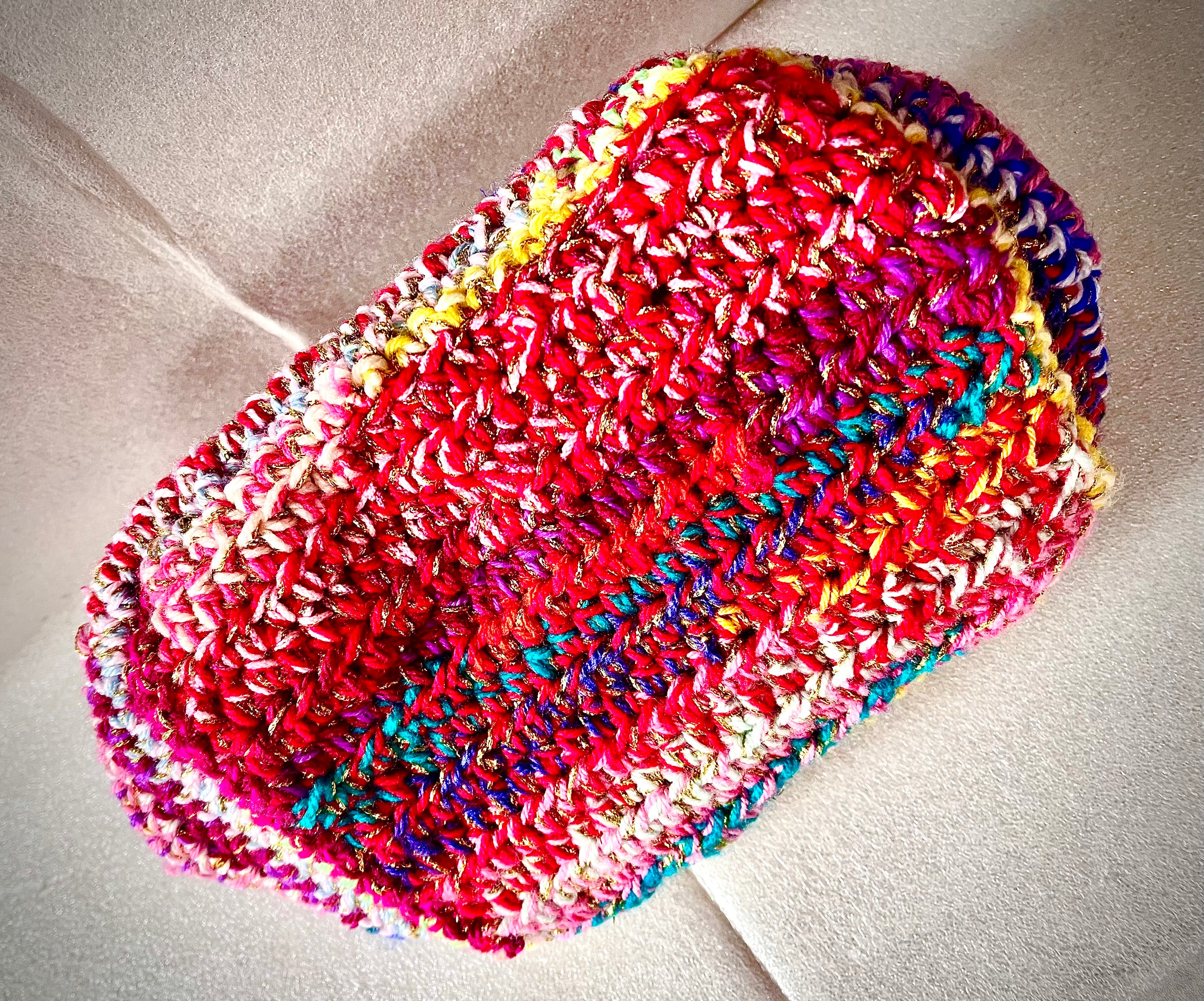 Golden Mosaic Crochet Clutch Bag – Handmade Multicoloured Evening Purse