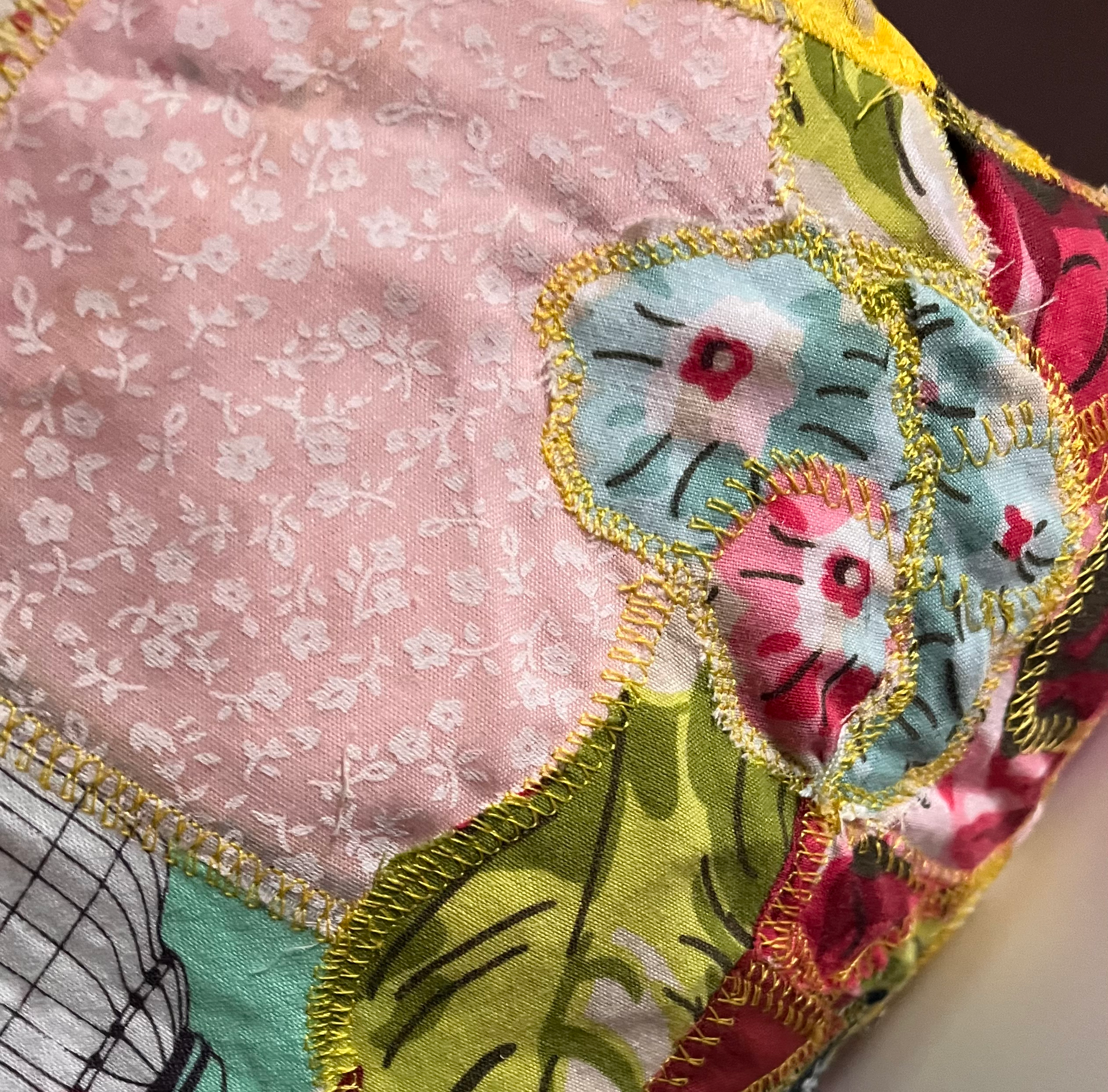 Funky Scrap Fabric Cushion – Bright Patchwork Design with Plain Blue Back - Cosy creations 24