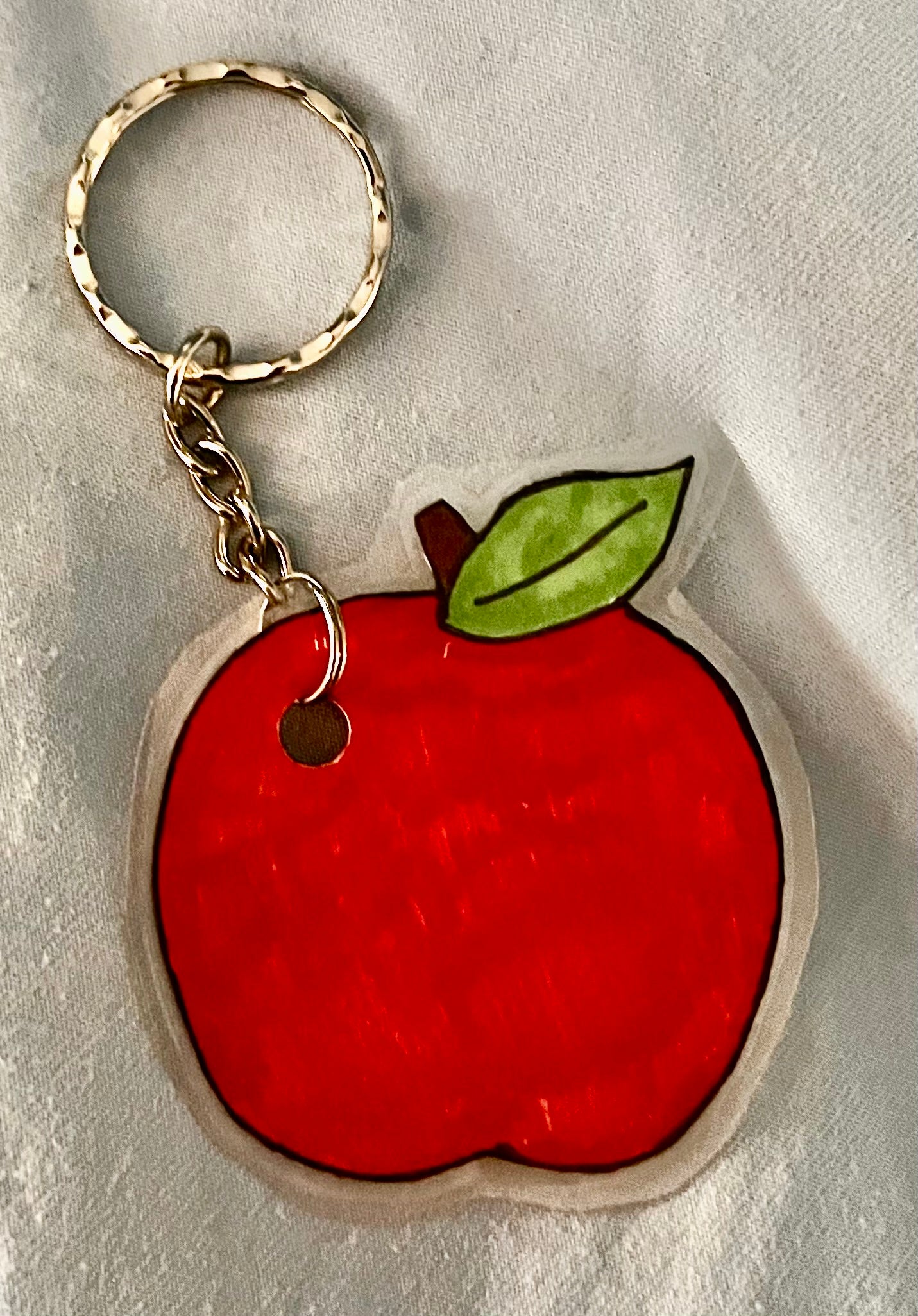 Handmade Laminated Apple little Keyring – Perfect Teacher Gift, Diolch Welsh Teacher Keychain
