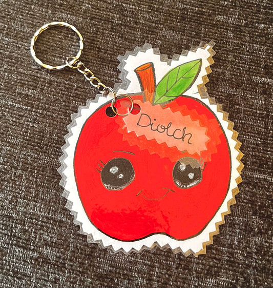 Handmade Laminated Apple little Keyring – Perfect Teacher Gift, Diolch Welsh Teacher Keychain
