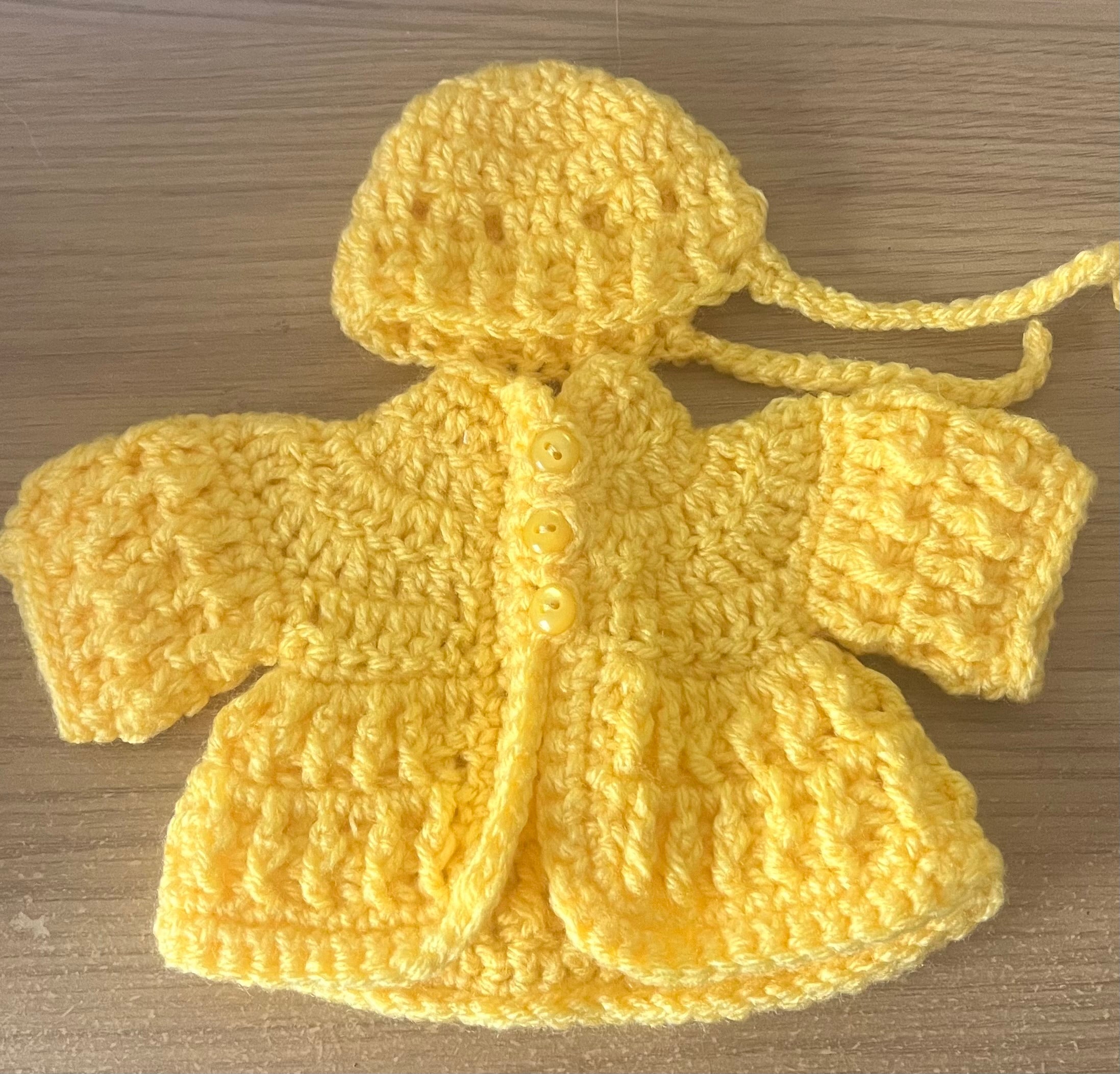 Hand‑Crocheted Preemie Baby Cardigan & Bonnet Set