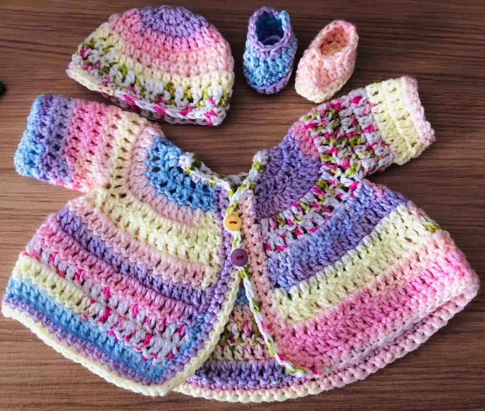 Preemie Baby Gift Set UK | Hand Crochet Cardigan Hat & Shoes for Premature Babies, NICU & Tiny Baby Angel Gifts