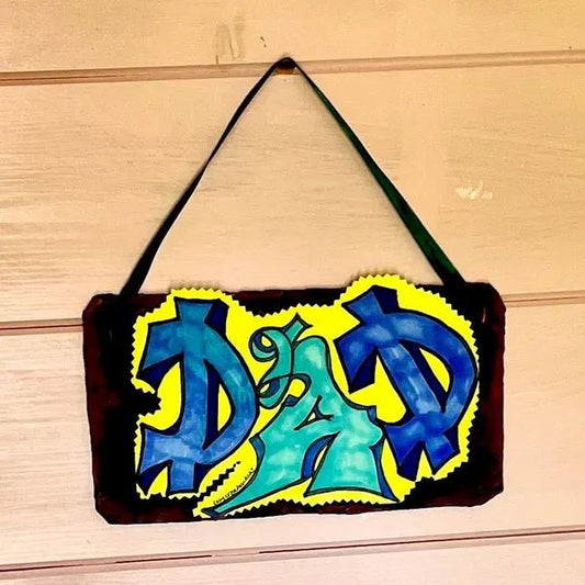 Graffiti Dad Sign | Faux Metal Wall Art Made from Recycled Cardboard | Unique Eco Dad Gift - cosy creations 24