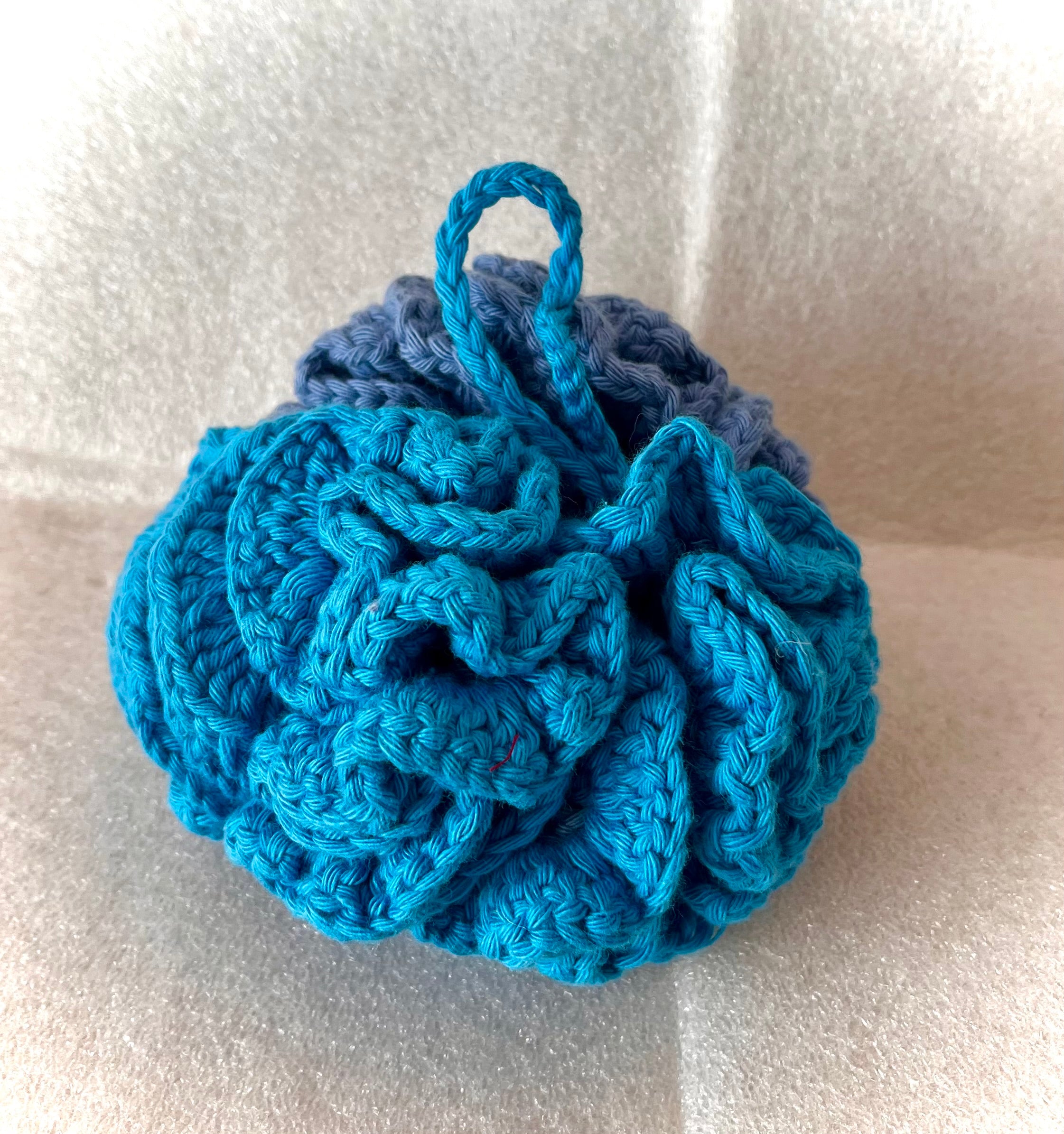 Cotton Crochet Shower Pouf – Eco‑Friendly Bath Scrubber - Blue