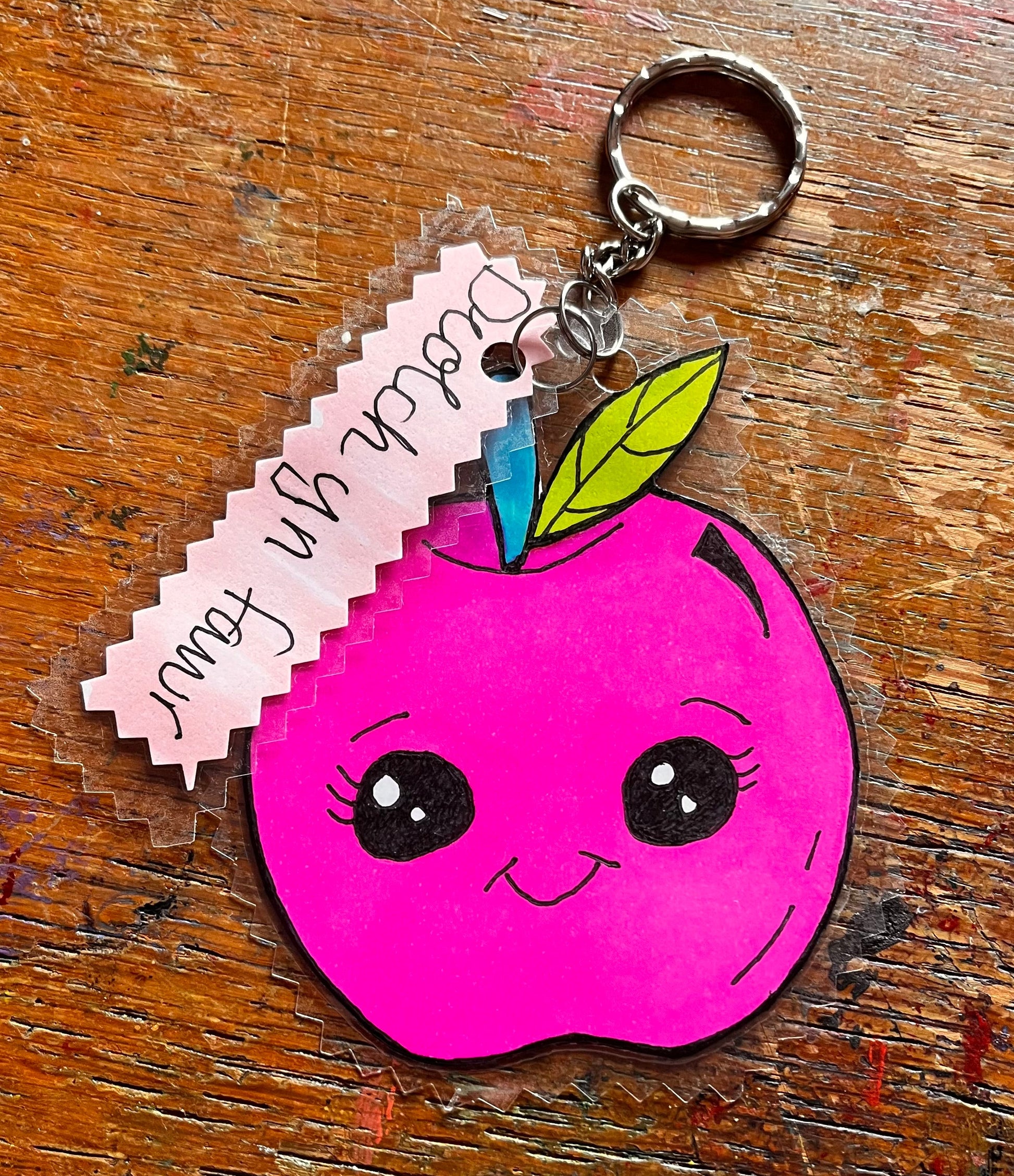 Handmade Laminated Apple little Keyring – Perfect Teacher Gift, Diolch yn fawr Welsh Teacher Keychring - cosy creations 24