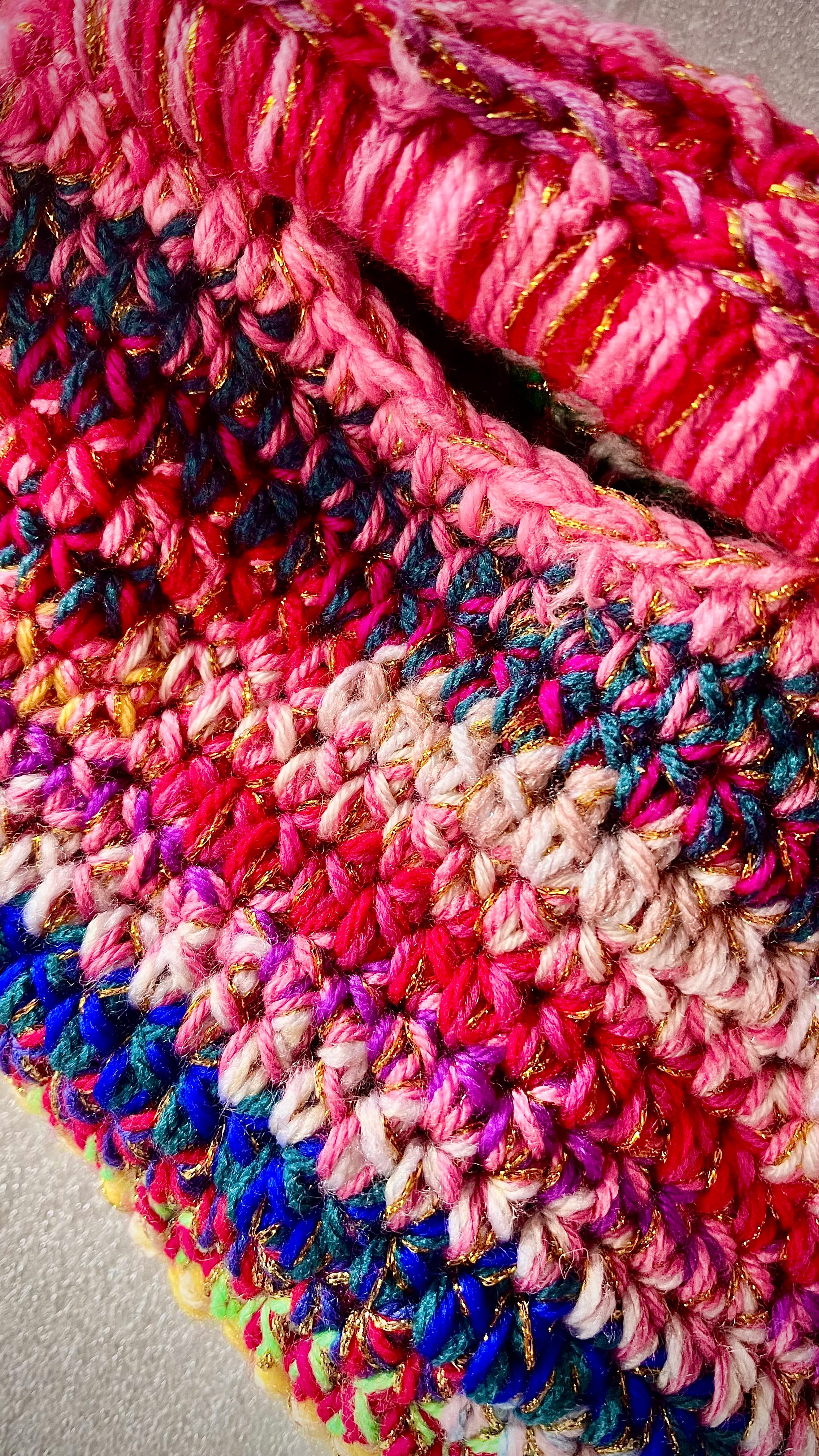 Golden Mosaic Crochet Clutch Bag – Handmade Multicoloured Evening Purse