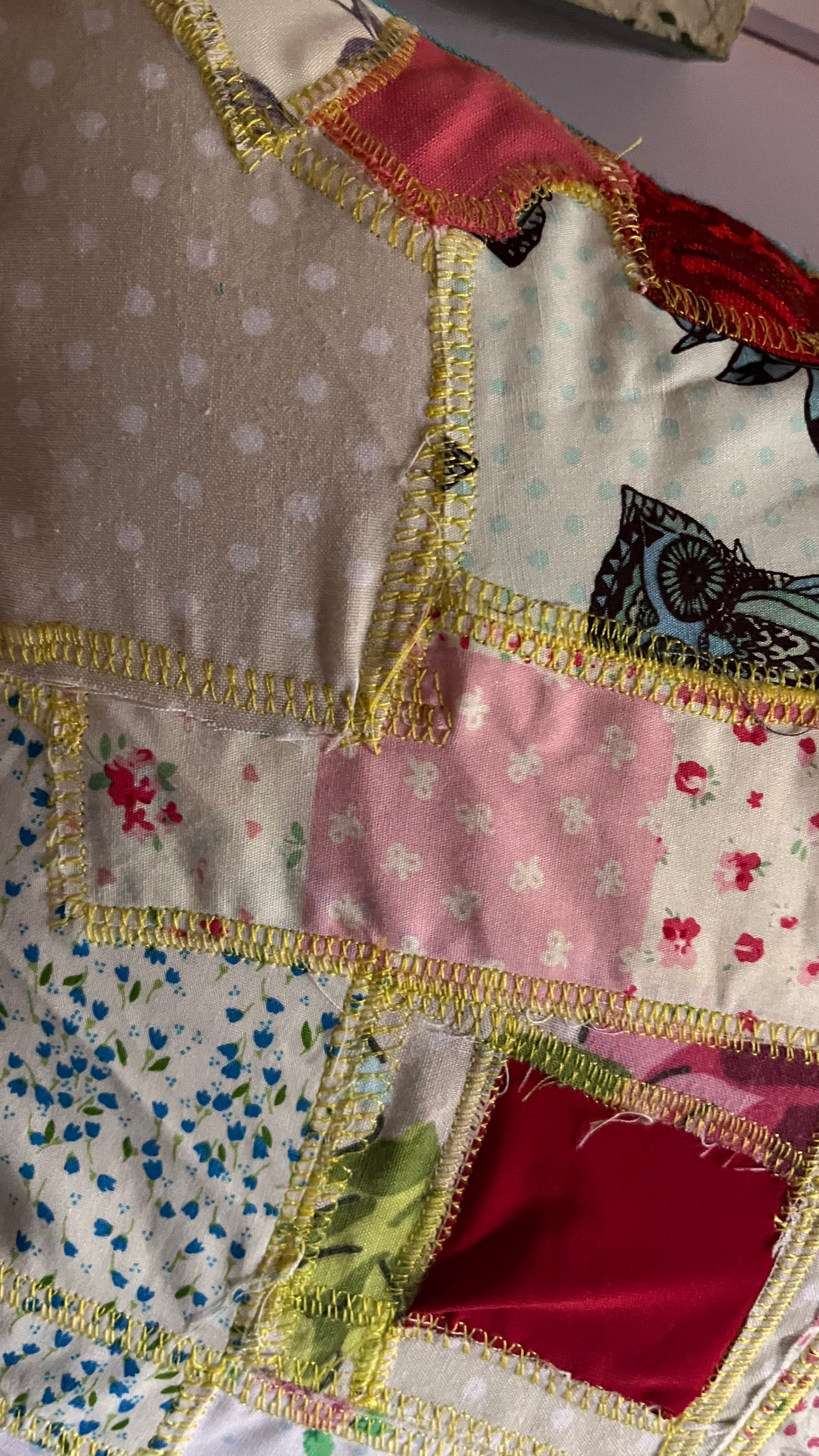 Funky Scrap Fabric Cushion – Bright Patchwork Design with Plain Blue Back - Cosy creations 24